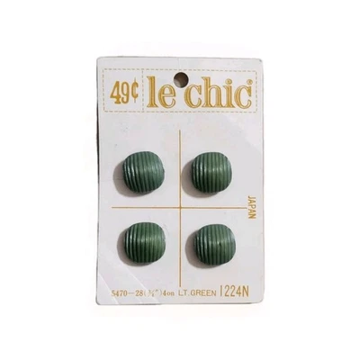 Vintage Shank Buttons 4 Lt. Green le chic Square Plastic Ribbed NOS Card 15.9 mm - Image 1 of 2