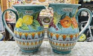 Vietri Pottery Set Of 2 Pitchers 11,1/2’’ Tall 4.5LT. Made/Painted by hand-Italy - Picture 1 of 6