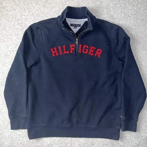 Vintage Tommy Hilfiger 1/4 Zip Fleece Pullover Sweatshirt Herren Gr. Large Navy - Bild 1 von 18