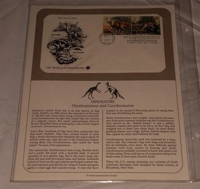 US Stamp PCS Panel FDC 1997 THE WORLD OF DINOSAURS- Ornithomimus & Corythosaurus - Image 1 of 2