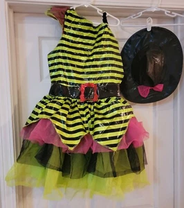 Disguise Whimsy Witch Halloween Costume Green Black Pink Sz 10-12 FREE SHIPPING - Picture 1 of 12