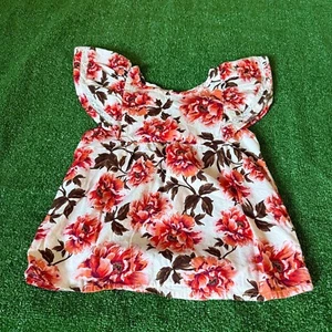 Old Navy Flutter-Sleeve Lace-Trim Lightweight Floral Swing Top Size L (10-12) - Picture 1 of 14