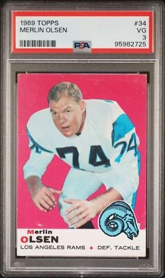 Graded 1969 Topps Merlin Olsen #34 Football Card PSA 3 Very Good - Image 1 of 2