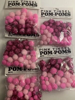 Lote 5 Paquetes Darice 40 Piezas Tonos ROSA Oropel Hilo Pompones Nuevos Foto 1 de 4