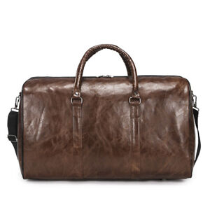 Mens PU Leather Duffle Weekend Bag Sports Travel Luggage Handbag Holdall Brown