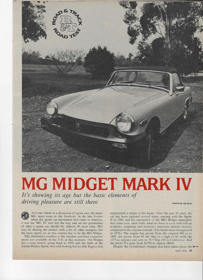 Original 1976 MG Midget 3 páginas vintage artículo introductorio, categoría anuncio impreso Foto 1 de 1