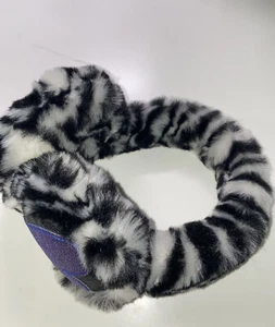 Justice Girls Faux Fur Zebra fuzzy ear muffs Blue Hearts - Picture 1 of 3