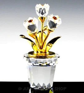 Swarovski Crystal Memories Figurine #208885 CLASSIC GOLD FLOWER POT TULIPS Mint - Picture 1 of 5