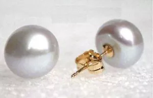 Lady Natural 11-12mm Gray Freshwater Pearl Ear stud dangle Earrings JE301 - Picture 1 of 6