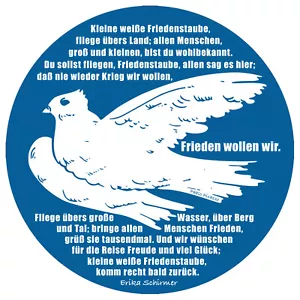 Friedenstaube DDR Aufkleber "kleine weiße Friedenstaube" Text E. Schirmer 9,5 cm - Bild 1 von 1