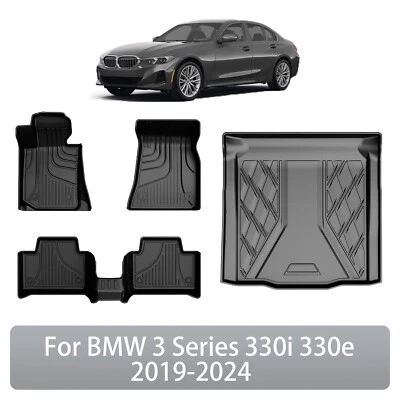 For 2019-2025 BMW 3 Series 330i 330e Sedan TPE All Weather Floor Mats+Trunk Mat - Image 1 of 4