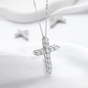 0.5ct Cross Religious Necklace & Gift Box Lab-Created Diamond Test Pass - Picture 1 of 4