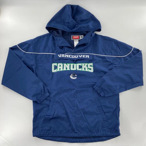 Reebok CCM NHL Vancouver Canucks Hockey Pullover Jacket Hooded Packable Small Cover