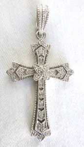 Stunning 925 Sterling Silver Cross Pendant 28 Diamonds Signed EA 2" Incl. Bail - Picture 1 of 3