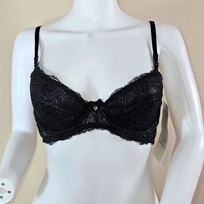Shirley of Hollywood Black/Silver Metallic Underwire Lace Bra Size 36/L - Image 1 of 4
