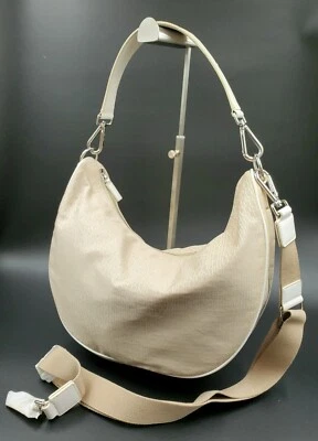 Bolso Bandolera Pollini Heritage Soft Signature Hobo Media Luna Tostado Beige Blanco Foto 1 de 4