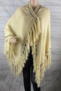 Selfie Couture Trendology Cardigan Sweater S/M Creamy Yellow Black Fringe BOHO - Picture 1 of 12