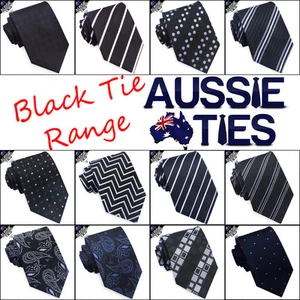 MENS BLACK TIE striped lines stripes white blue red paisley check CHOOSE DESIGN - Picture 1 of 17