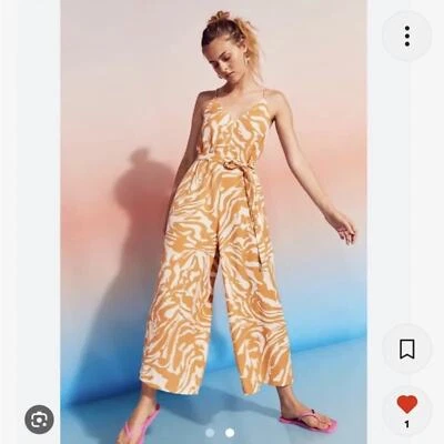 Nuevo con etiquetas Mono Jessica Simpson Pierna Ancha Tropical Vacaciones Naranja Talla XS Foto 1 de 4