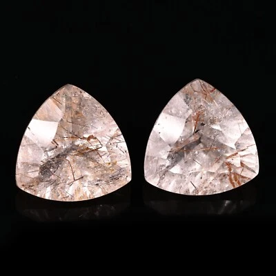 Par de piedras preciosas sueltas de cuarzo rutilo dorado natural con forma de trillón 10,75 quilates 12X12X8 Foto 1 de 3