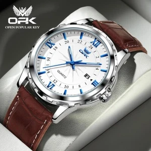Mens Business Leather Watch Quartz Waterproof Luminous Quality Wristwatch Boxed - Picture 1 of 7