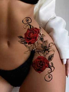 Temporary Tattoo Women Rose Fake Body Art Waterproof Sticker Large Black - Picture 1 of 4