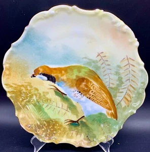 ANTIQUE LIMOGES PLATE PLAQUE GAME BIRD QUAIL PHEASANT TREE BRANCH SIGNED FRANCE - Picture 1 of 11
