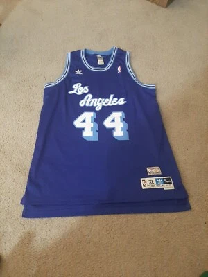 正品洛杉矶湖人队杰里·韦斯特球衣缝制字母/数字阿迪达斯 XL +2 — 第 1/4 张图片