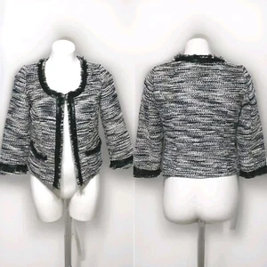 INC International Concept Tweed Open Front Ruffled Trim Cropped Blazer Small - Picture 1 of 7