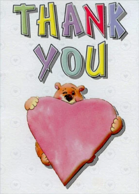 Tarjeta de agradecimiento de oso de felicitación de diseñador sosteniendo corazón rosa grande Foto 1 de 2