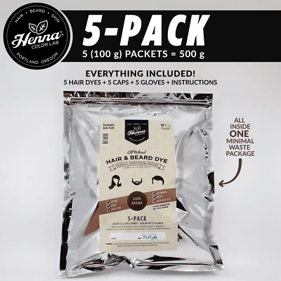 PACK OF 5 Dark Brown Henna Hair & Beard Dye | 100% Natural | Henna Color Lab  - Image 1 of 4