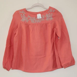 NWT Bonpoint Girls Dora Coral Blouse Gray Floral Embroidery Long Sleeve 12 - Picture 1 of 6