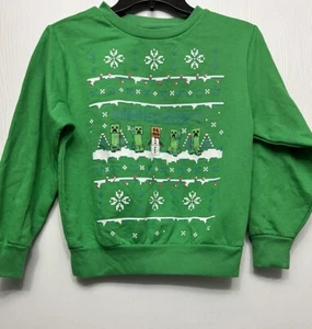Celebrate Together Boys Minecraft Sweatshirt Small Long Sleeve Christmas Green - Picture 1 of 5