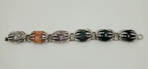 Rare Signed 5 Finger Mexico Sterling .925 Multi Gemstone Bracelet 7.75" - Picture 1 of 5