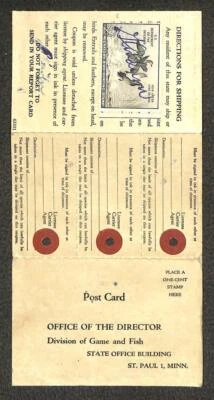 USA RW18 DUCK STAMP HENNEPIN MINNESOTA HUNTING LICENSE POSTCARD 1951 - Image 1 of 2