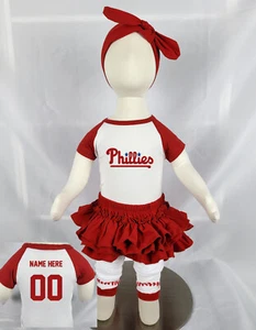 Philadelphia Phillies Bodysuit Romper Outfit Bloomer Headband Shirt Set - Picture 1 of 1