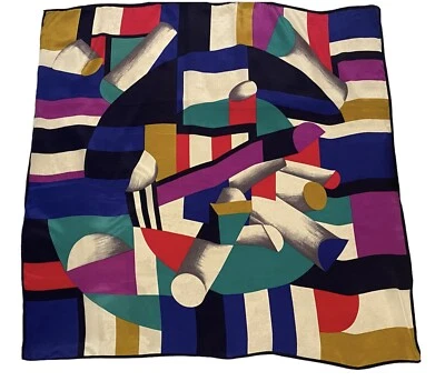 "Bufanda de seda abstracta Eco dobladillo cuadrado enrollado a mano vintage 31"" x 30""" Foto 1 de 4