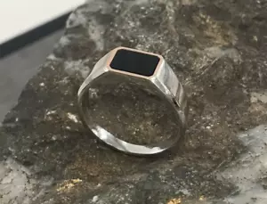 Clogau Welsh Silver & 9ct Rose Gold Black Onyx Signet Ring Size P Rare - Picture 1 of 5