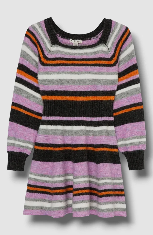 Habitual Kid's Girl's Pink Wool Stripe Fit & Flare Sweater Dress Size 12