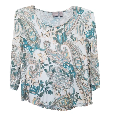 Blusa Chico's Slub Tejida Cachemira Floral Manga 3/4 Talla 1 Mediana Foto 1 de 4