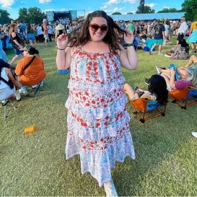 Anthropologie Sleeveless Square Neck Red Floral Ruffled Bohemian Maxi Dress XLP - Image 1 of 4