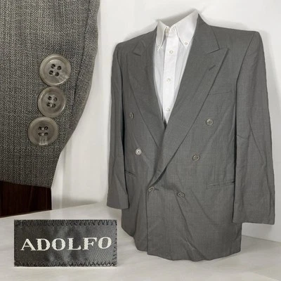 Abrigo Deportivo Adolfo Hecho en EE. UU. Para Hombre 42R Gris Marrón Doble Pecho Pico Seis Botones Foto 1 de 4