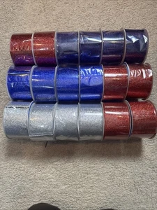 Red, Blue, Silver Glittered Ribbon LOT OF 18,  2 1/2” X 10 Feet  - Picture 1 of 8