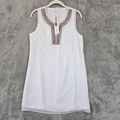 Vestido BCBG Generation Mujer Extra Pequeño Óptico Blanco Bordado Sin Mangas XS Foto 1 de 4