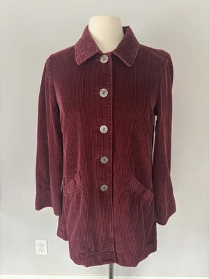 Chaqueta J.Jill Pana Pequeña Roja Abotonada Cuello Algodón Pliegues Columpio Longitud Media Foto 1 de 4