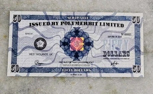 2019 Polymerbit Limited 50 Dollars Script Savings Note Voucher like casascius - Picture 1 of 2