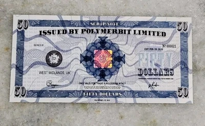 2019 Polymerbit Limited 50 Dollars Script Savings Note Voucher like casascius - Image 1 of 2