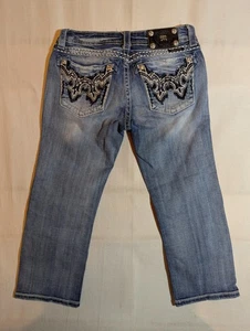 Miss Me Jeans Women’s 28 Cropped Embellished Pockets Medium Wash Denim Blue - Picture 1 of 11