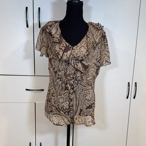 Vintage Oscar de la Renta braune geblümte Bluse. Größe 12 - Bild 1 von 7