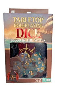 Set of 7 Blood in the Water Tabletop Roleplaying Dice w/ Bag Polyhedral D&D RPG - Picture 1 of 3